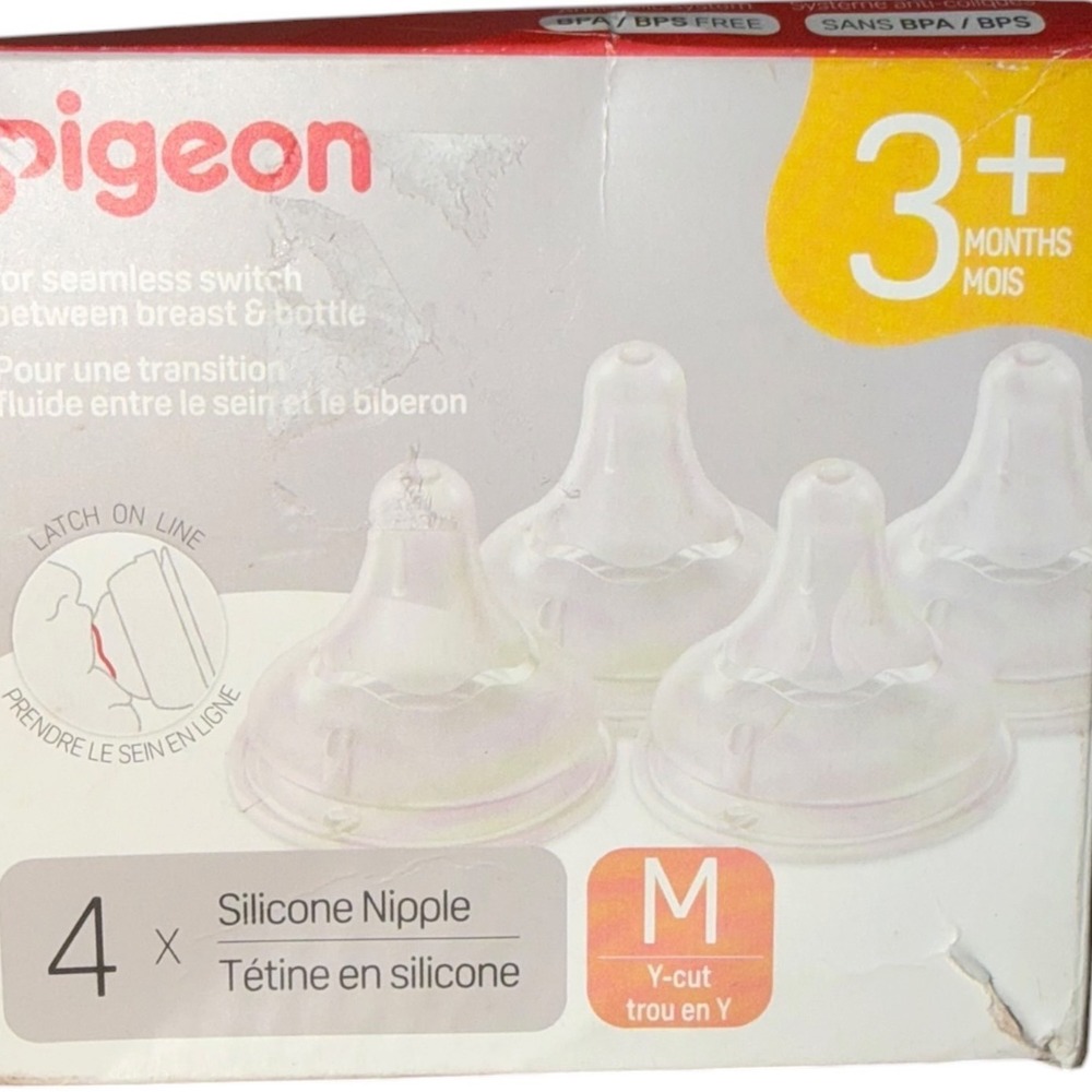 Pigeon Silicone Bottle Nipples M Y-Cut 3+ Months 4 Pack NIB